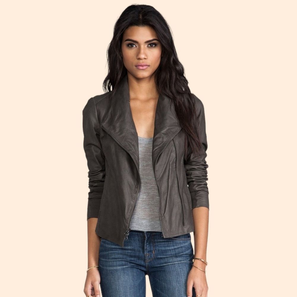 Vince Paper Leather Jacket Charcoal
